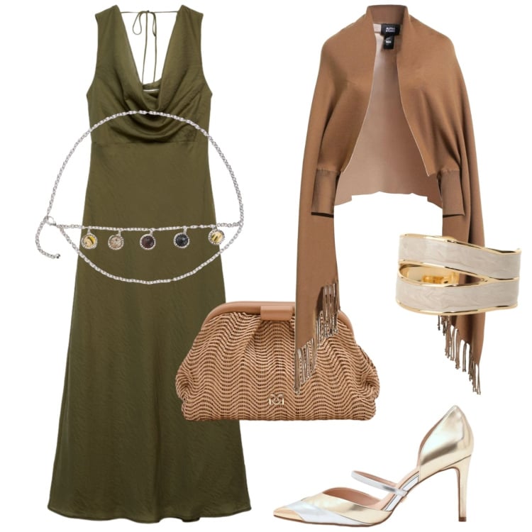 Outfit donna - Verde cerimonia. Stile Glamour per Cerimonia. Abbinamento con cappe, cinture, vestiti lunghi, anelli, pochette, décolleté.