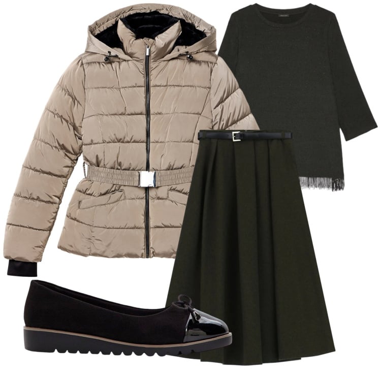 Outfit donna - Total look #2361450. Stile Basic per Ufficio. Abbinamento con ballerine, bluse, piumini, gonne lunghe.