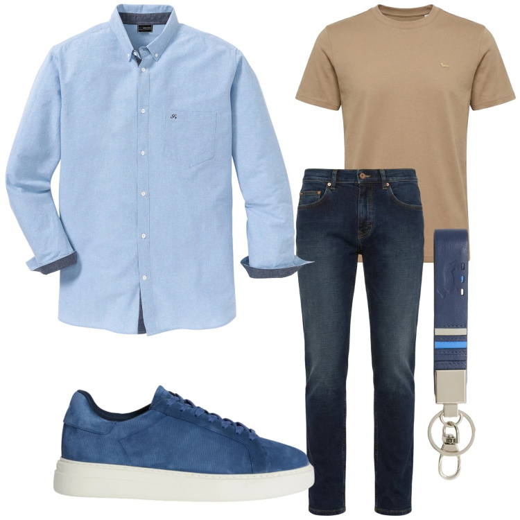 Outfit uomo - ...ed è Primavera. Stile Trendy per Tutti i giorni. Abbinamento con camicie, jeans, sneakers, portachiavi, t-shirt.