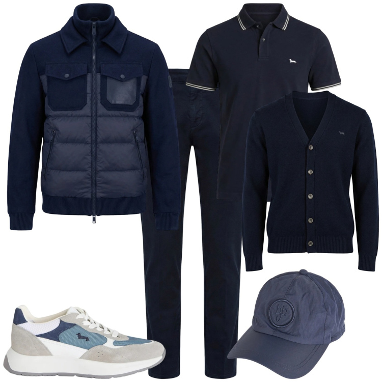 Outfit uomo - Trendy week end fuori porta. Stile Trendy per Tutti i giorni. Abbinamento con sneakers, bomber, cappelli, cardigans, polo, pantaloni.