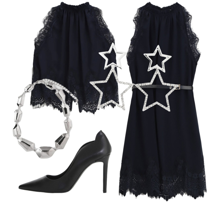 Outfit donna - Total look #2361509. Stile Chic per Serata fuori. Abbinamento con bluse, vestiti corti, orecchini, ciondoli, décolleté.