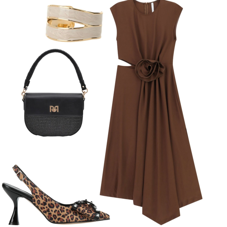 Outfit donna - Abito Imperial. Stile Glamour per Serata fuori. Abbinamento con décolleté, vestiti midi/longuette, anelli, borse a spalla.