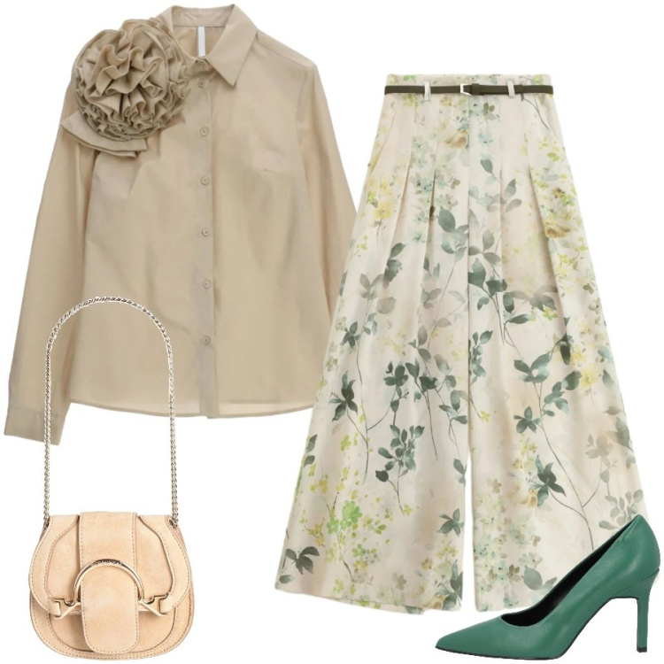 Outfit donna - Total look #2361515. Stile Chic per Cerimonia. Abbinamento con décolleté, marsupi, camicie, pantaloni a palazzo.