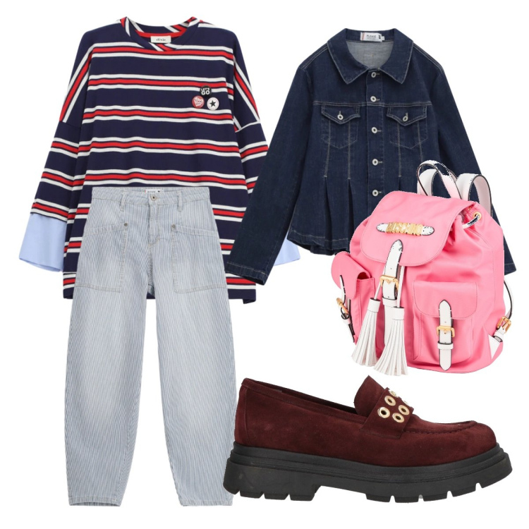 Outfit donna - Jeans chiari come negli anni 80. Stile Urban per Scuola/Università. Abbinamento con zaini, mocassini, felpe, jeans, blazer.