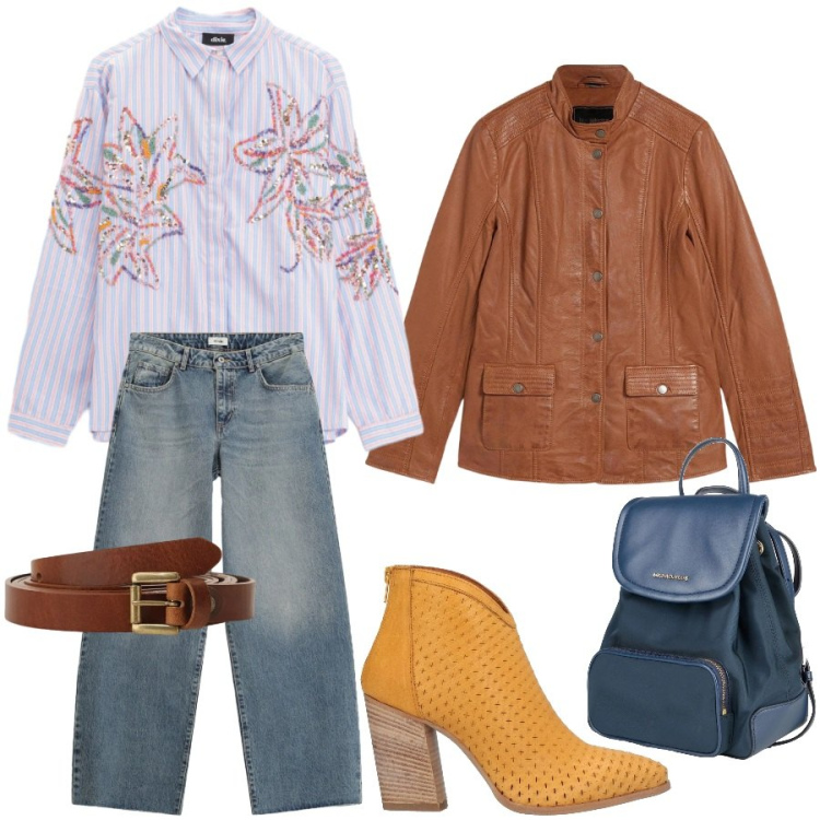 Outfit donna - Total look #2361528. Stile Casual per Tutti i giorni. Abbinamento con zaini, stivaletti texani, blazer, jeans, cinture, camicie.