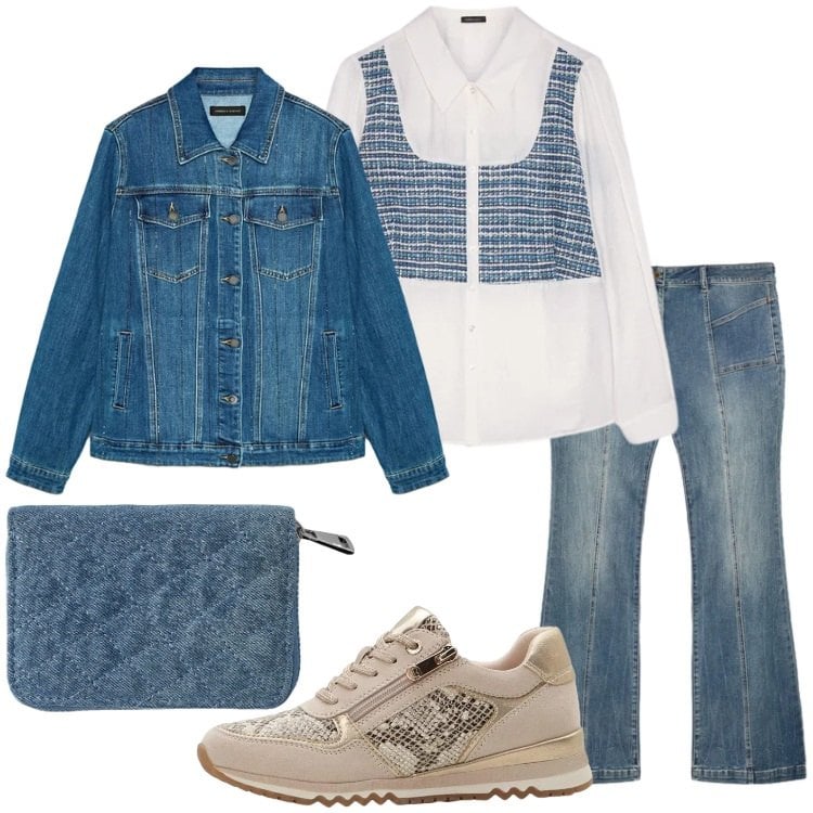 Outfit donna - Denim, but Make It 2026. Stile Casual per Scuola/Università. Abbinamento con sneakers, portafogli, jeans, camicie, blazer.