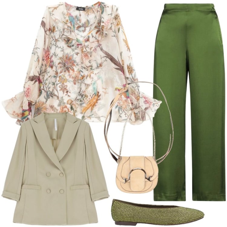 Outfit donna - Total look #2361549. Stile Chic per Cerimonia. Abbinamento con pantaloni, marsupi, ballerine, blazer, bluse.