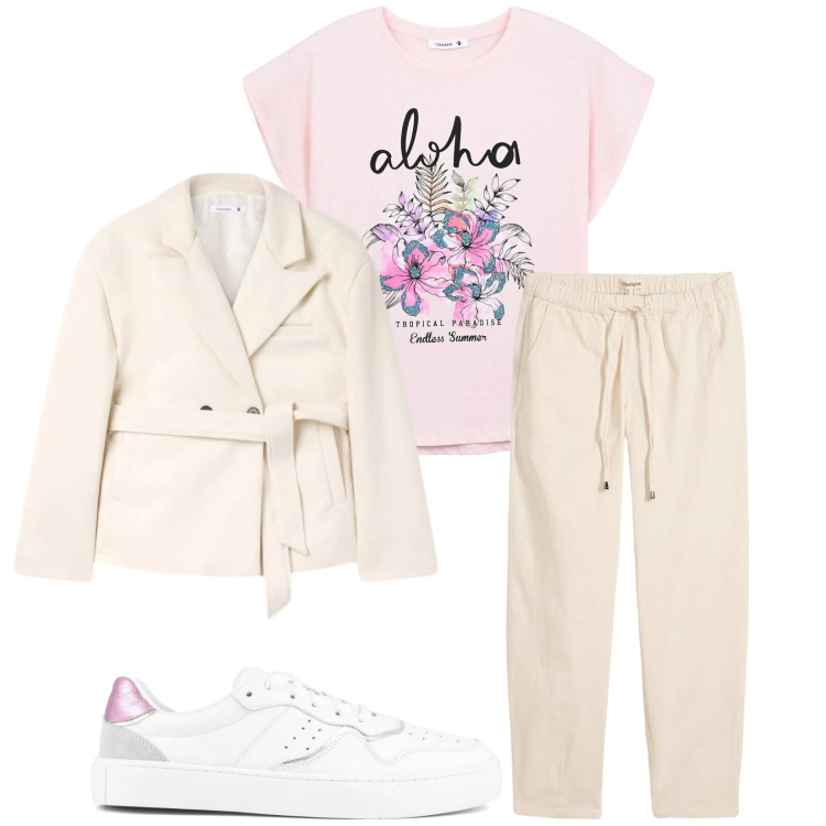 Outfit donna - Total look #2361551. Stile Casual chic per Tutti i giorni. Abbinamento con jeans, t-shirt, blazer, sneakers.