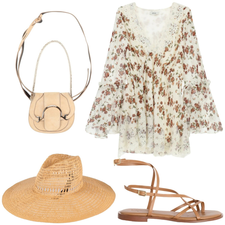 Outfit donna - Total look #2361554. Stile Romantica per Tutti i giorni. Abbinamento con marsupi, cappelli, sandali in pelle, vestiti corti.