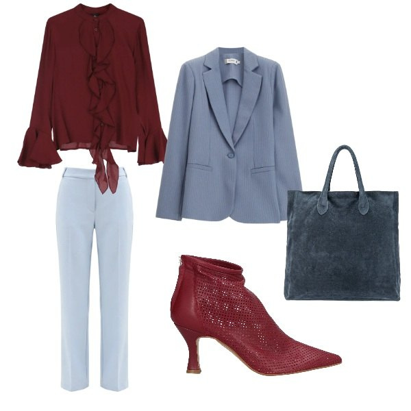Outfit donna - bicolore. Stile Casual chic per Tutti i giorni. Abbinamento con stivaletti, camicie, blazer, pantaloni, borse a mano.