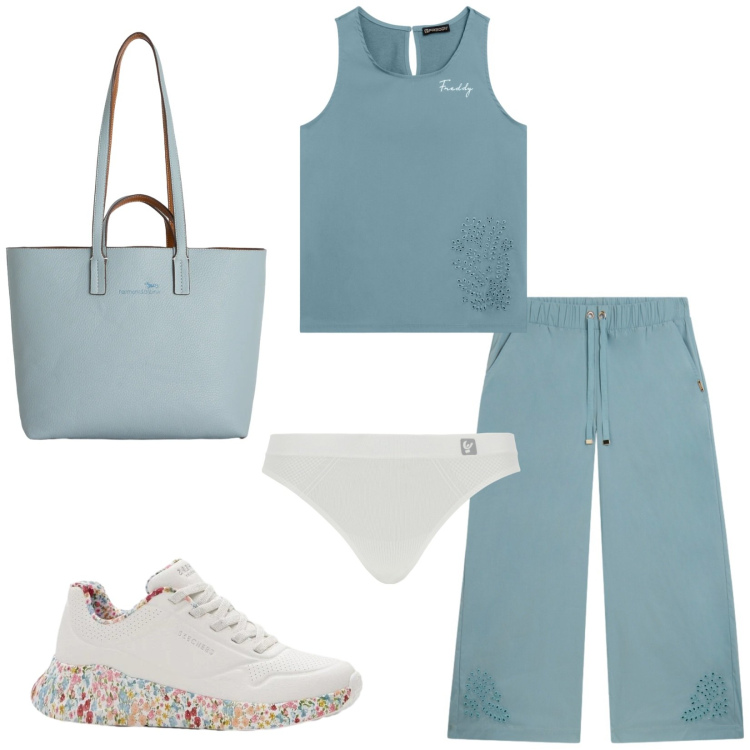 Outfit donna - Total look #2361578. Stile Sporty chic per Sport. Abbinamento con sneakers, shopping bag, pantaloni, perizomi, top.