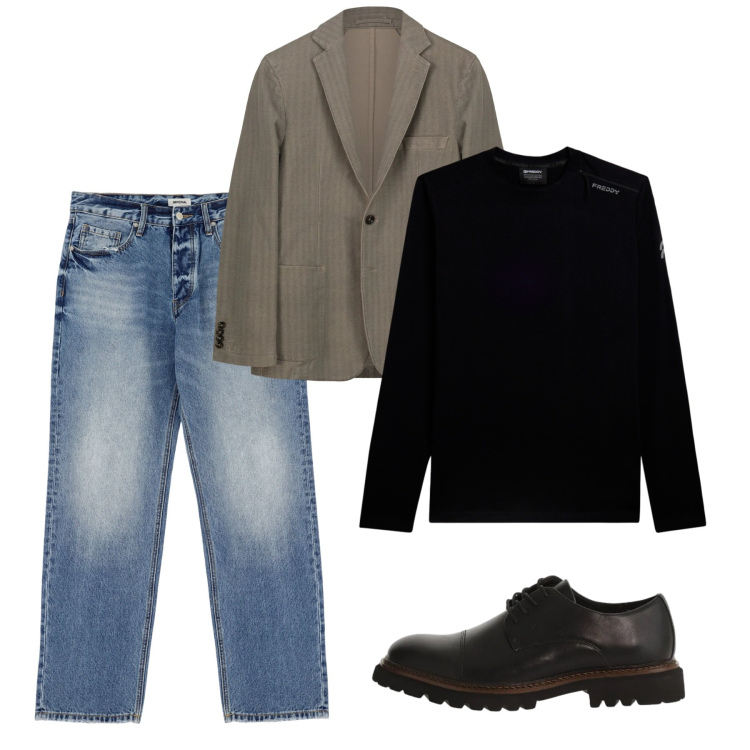 Outfit uomo - Primavera. Stile Casual per Tutti i giorni. Abbinamento con jeans, scarpe stringate, t-shirt, giacche.