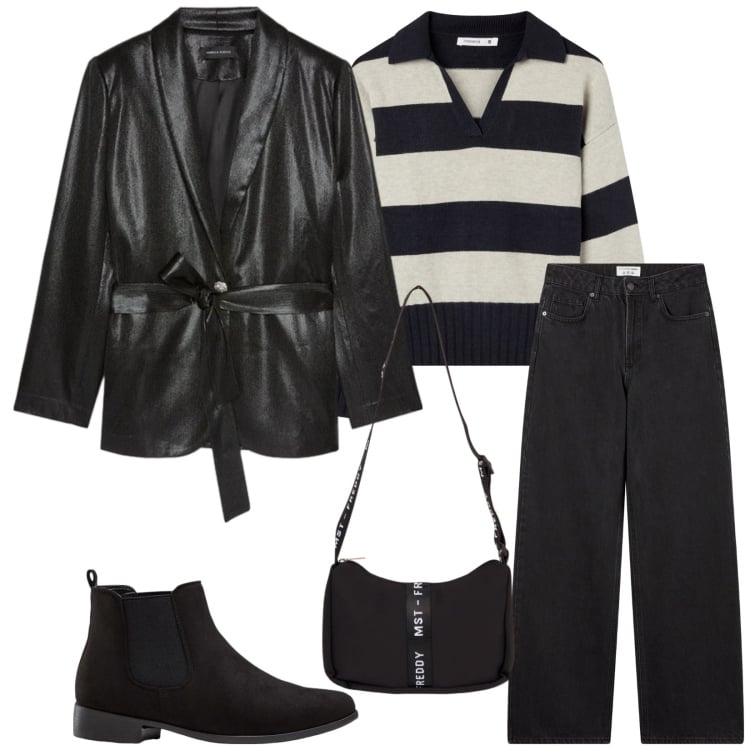 Outfit donna - Total look #2361581. Stile Casual chic per Tutti i giorni. Abbinamento con stivaletti chelsea, jeans, maglieria, blazer, borse a tracolla.