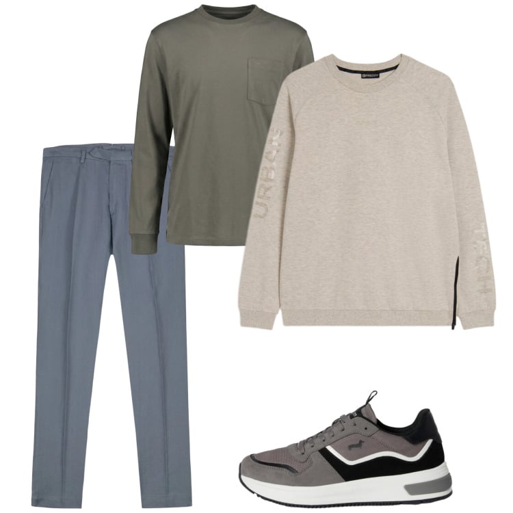Outfit uomo - Marzo. Stile Casual per Tutti i giorni. Abbinamento con t-shirt, sneakers, felpe, pantaloni.