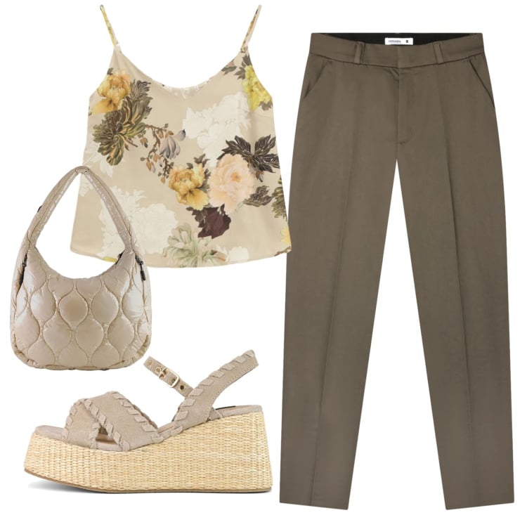 Outfit donna - Total look #2361603. Stile Basic per Tutti i giorni. Abbinamento con pantaloni chino, top, borse tote, zeppe.