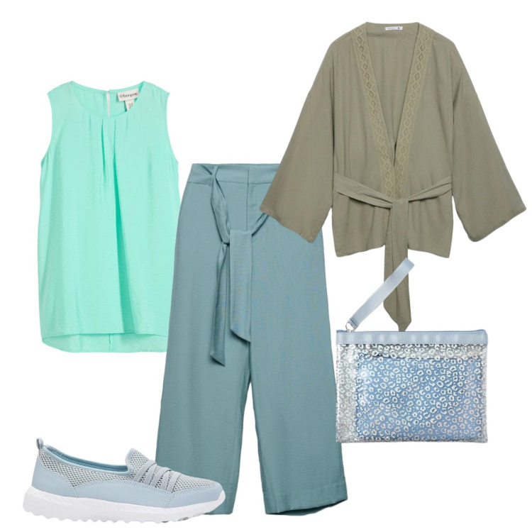 Outfit donna - Il potere dei colori pastello - Focus Do. Stile Bon Ton per Tutti i giorni. Abbinamento con sneakers, top, pochette, pantaloni a palazzo, blazer.