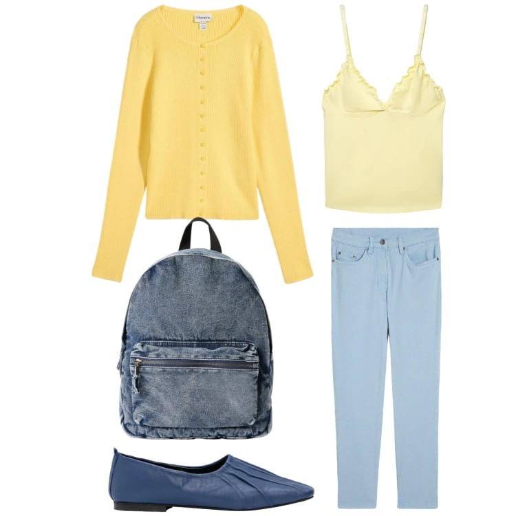 Outfit donna - Total look #2361670. Stile Casual per Tutti i giorni. Abbinamento con cardigans, pantaloni, zaini, canottiere, ballerine.