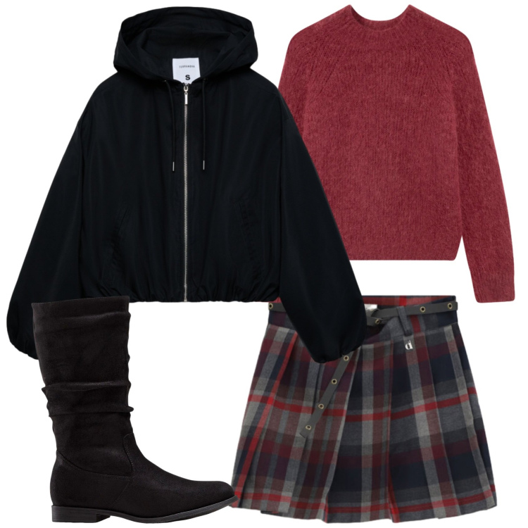 Outfit donna - Total look #2361674. Stile Basic per Scuola/Università. Abbinamento con stivali, bomber, pullovers, minigonne.