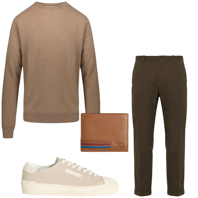 Outfit uomo - Total look #2361678. Stile Trendy per Tutti i giorni. Abbinamento con sneakers, portafogli, pantaloni chino, maglieria.
