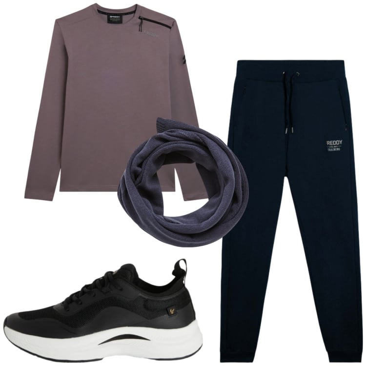 Outfit uomo - Total look #2361682. Stile Trendy per Tutti i giorni. Abbinamento con sciarpe, sneakers, t-shirt, pantaloni.