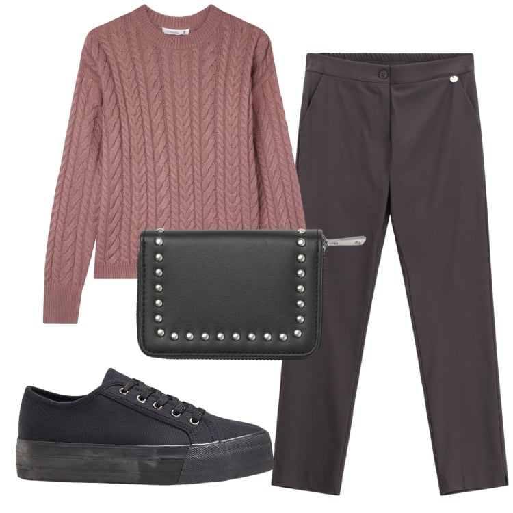 Outfit donna - Total look #2361710. Stile Basic per Tutti i giorni. Abbinamento con sneakers, portafogli, maglieria, pantaloni.