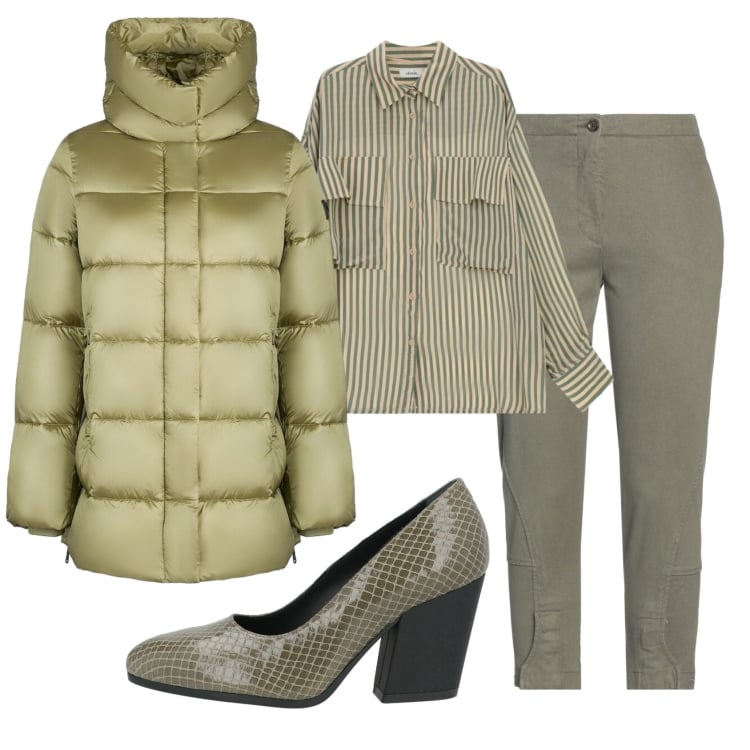 Outfit donna - Total look #2361718. Stile Basic per Ufficio. Abbinamento con jeans slim fit, décolleté, camicie, piumini.