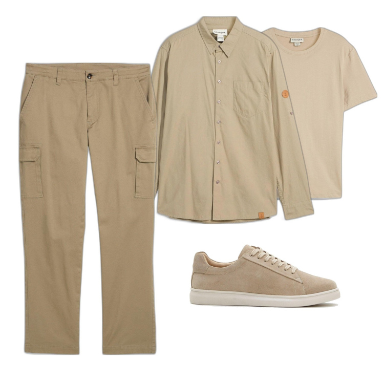 Outfit homme - Beige. Style Casual pour Bureau. Assortir avec t-shirts, pantalon cargo, chemisiers, sneakers.