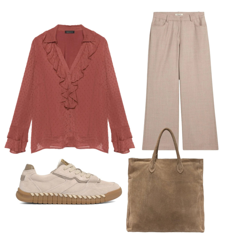 Outfit donna - Total look #2361769. Stile Casual chic per Ufficio. Abbinamento con pantaloni, bluse, sneakers, borse a mano.