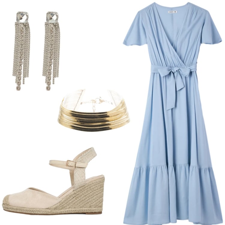 Outfit donna - Outfit anni \'70. Stile 70s per Tutti i giorni. Abbinamento con vestiti lunghi, zeppe, orecchini, braccialetti.