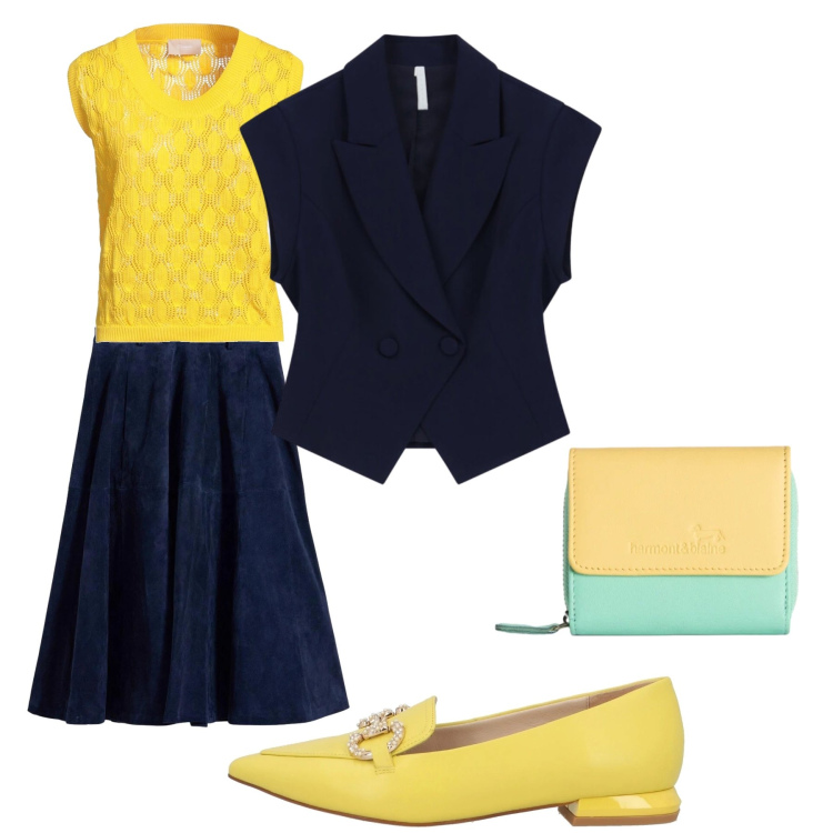 Outfit donna - Solare. Stile Casual chic per Serata fuori. Abbinamento con mocassini, pullovers, gonne, portafogli, gilet.