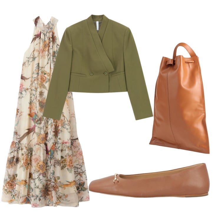 Outfit donna - Deliziosa. Stile Romantica per Tutti i giorni. Abbinamento con ballerine, zaini, blazer, vestiti lunghi.