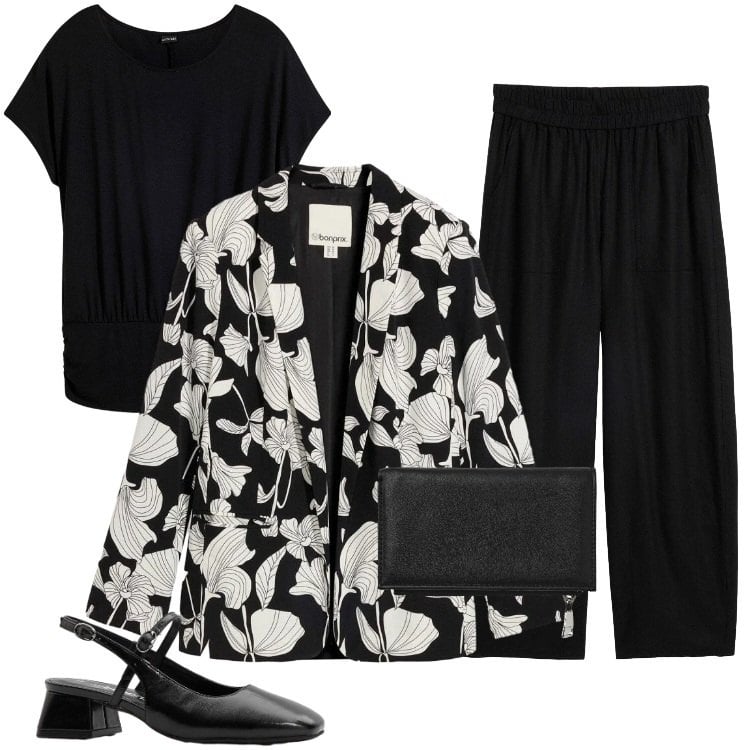 Outfit donna - Total look #2361789. Stile Boho per Serata fuori. Abbinamento con maglieria, blazer, décolleté, pantaloni, portafogli.