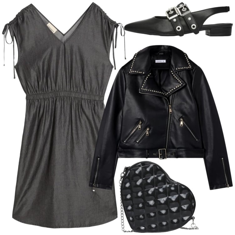 Outfit donna - Total look #2361796. Stile Rock per Serata fuori. Abbinamento con vestiti, giacche, ballerine, borse a tracolla.