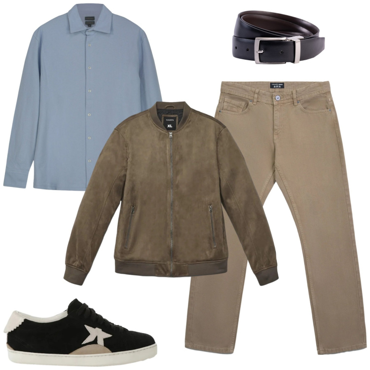 Outfit uomo - In città. Stile Urban per Tutti i giorni. Abbinamento con sneakers, jeans, giacche, cinture, polo.