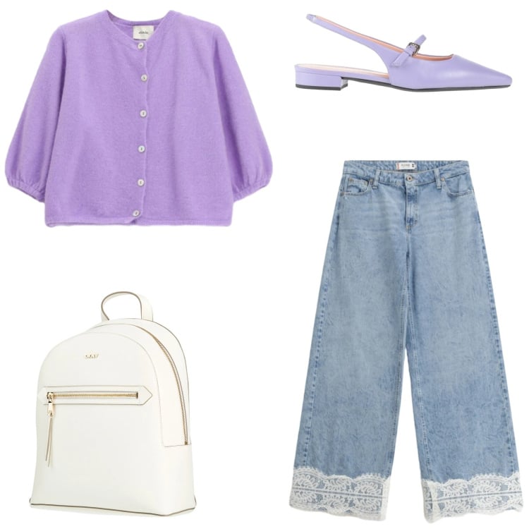Outfit donna - Bon ton. Stile Bon Ton per Tutti i giorni. Abbinamento con ballerine, zaini, cardigans, jeans.