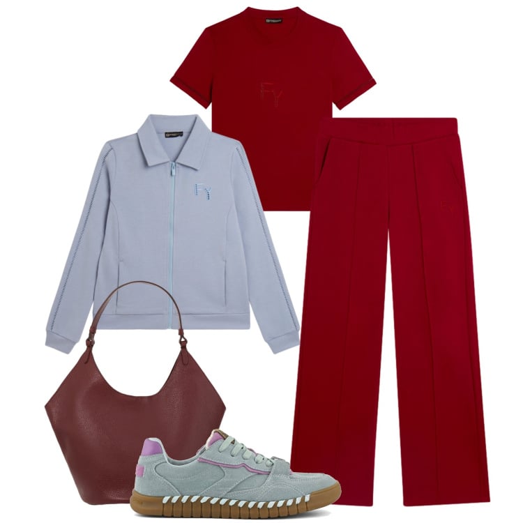 Outfit donna - Sprint celeste&bordeaux-@pamela. Stile Casual per Tutti i giorni. Abbinamento con borse a spalla, t-shirt, felpe, pantaloni, sneakers.