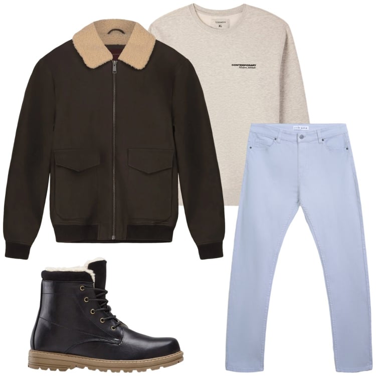 Outfit uomo - Total look #2361838. Stile Urban per Tutti i giorni. Abbinamento con stivali e stivaletti, felpe, pantaloni skinny, bomber.