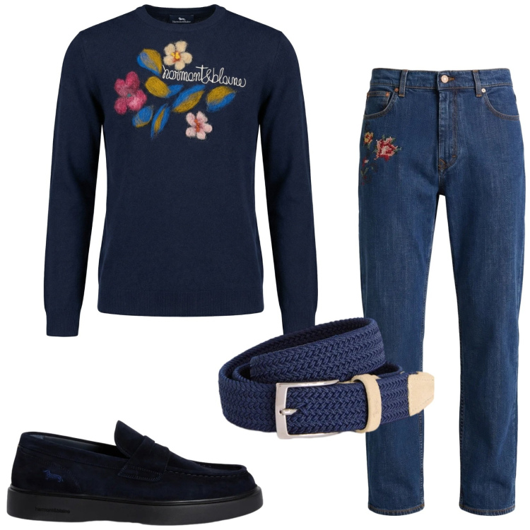 Outfit uomo - Total look #2361844. Stile Trendy per Serata speciale. Abbinamento con cinture, pullovers, jeans, scarpe stringate.