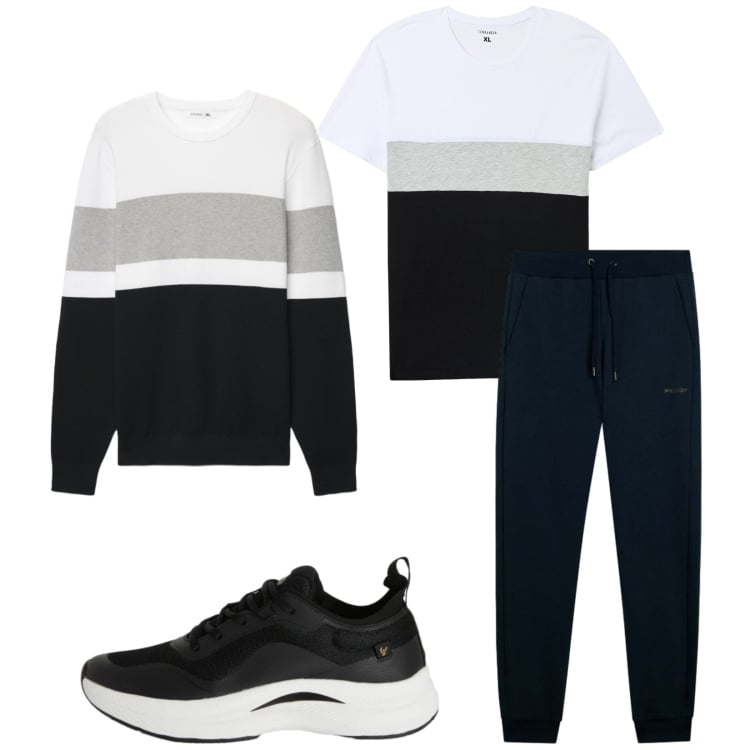 Outfit uomo - Total look #2361845. Stile Urban per Tutti i giorni. Abbinamento con t-shirt, maglieria, pantaloni, sneakers.