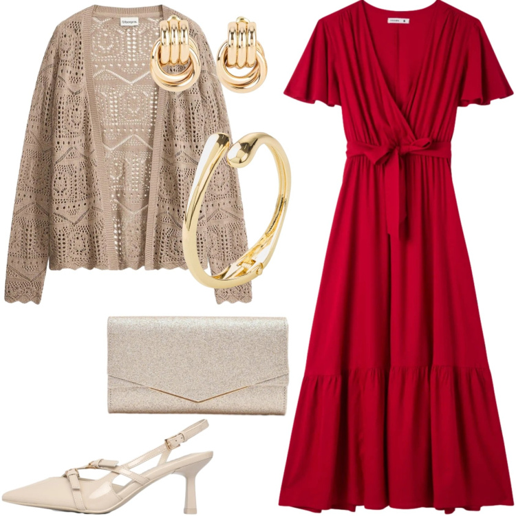 Outfit donna - L\'abito protagonista. Stile Glamour per Serata fuori. Abbinamento con braccialetti, orecchini, cardigans, décolleté, vestiti lunghi, clutch.