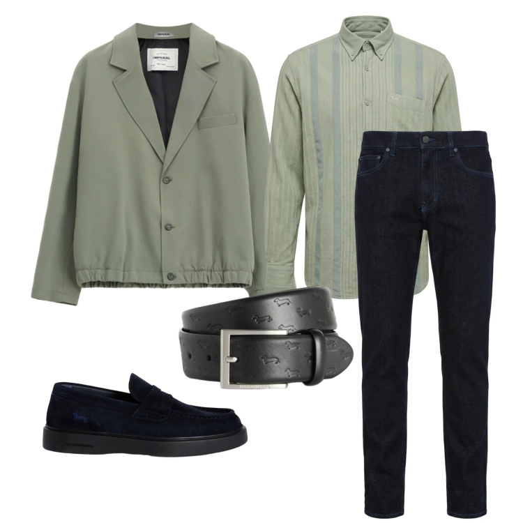 Outfit uomo - Marzo. Stile Trendy per Tutti i giorni. Abbinamento con jeans, scarpe stringate, cinture, camicie, giacche.