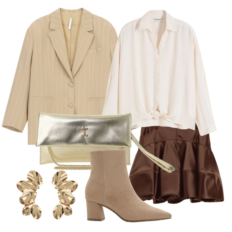 Outfit donna - Marzo. Stile Trendy per Tutti i giorni. Abbinamento con bluse, stivaletti, minigonne, blazer, borse a tracolla, orecchini.