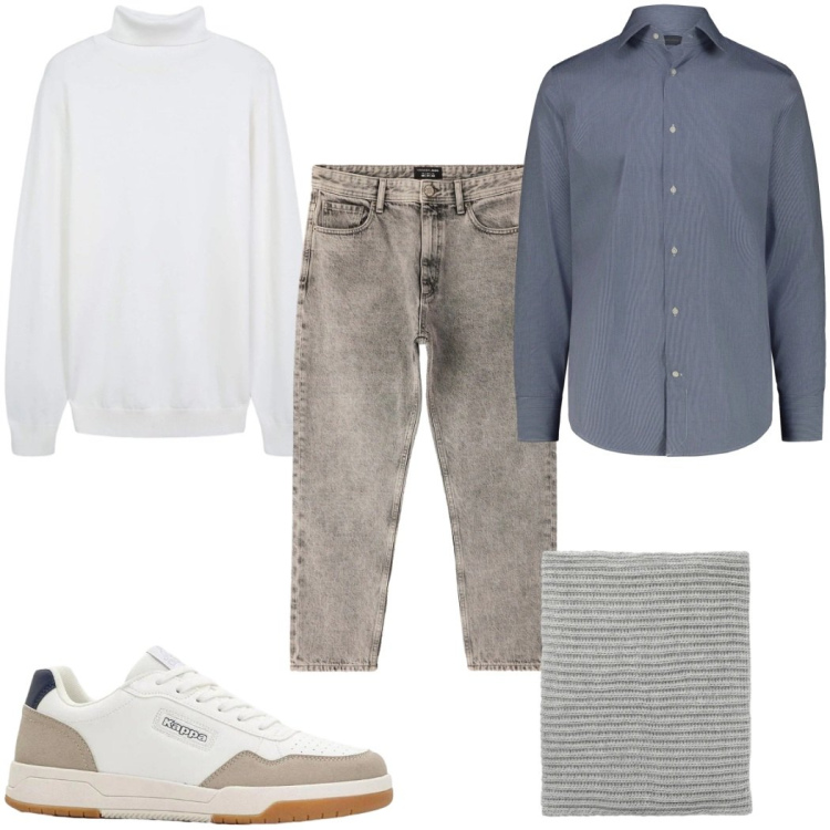 Outfit uomo - Total look #2361968. Stile Casual per Tutti i giorni. Abbinamento con sneakers, jeans dritti, maglieria, scaldacollo, camicie.