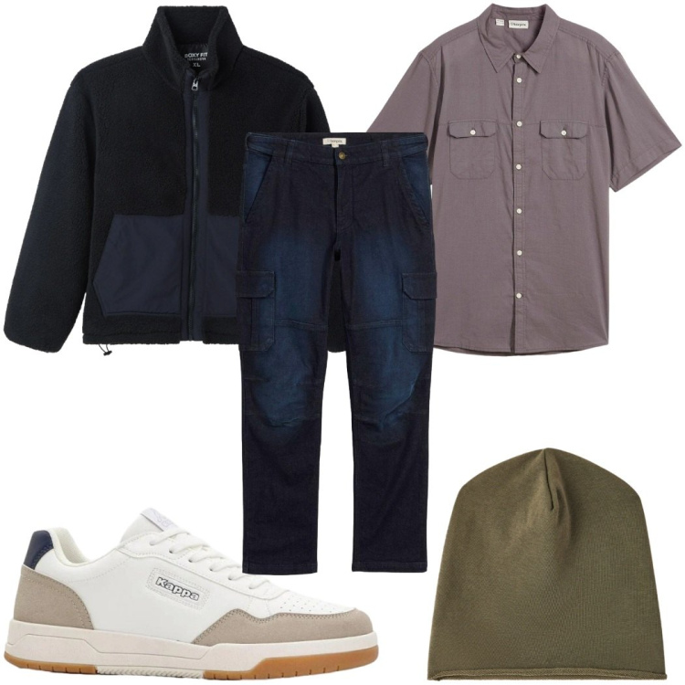 Outfit uomo - Total look #2361969. Stile Casual per Tutti i giorni. Abbinamento con camicie a manica corta, jeans dritti, sneakers, berretti, cappotti.