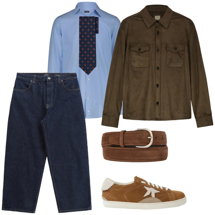 Outfit uomo - Denim e cravatta. per Ufficio. Abbinamento con jeans, sneakers, cinture, giacche, cravatte, camicie.