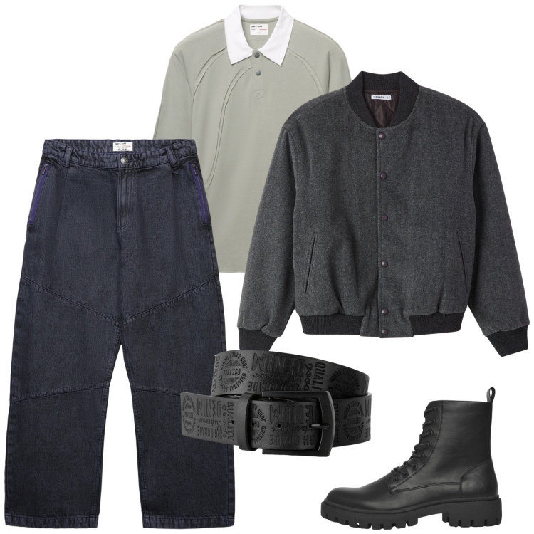 Outfit uomo - Con gli amici. per Serata speciale. Abbinamento con cinture, anfibi, bomber, polo, jeans dritti.