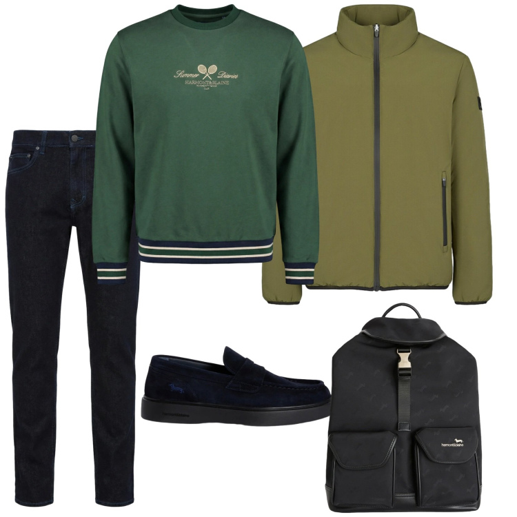 Outfit uomo - In dolce compagnia. per Mare. Abbinamento con jeans, scarpe stringate, felpe, borse sportive, giacche.