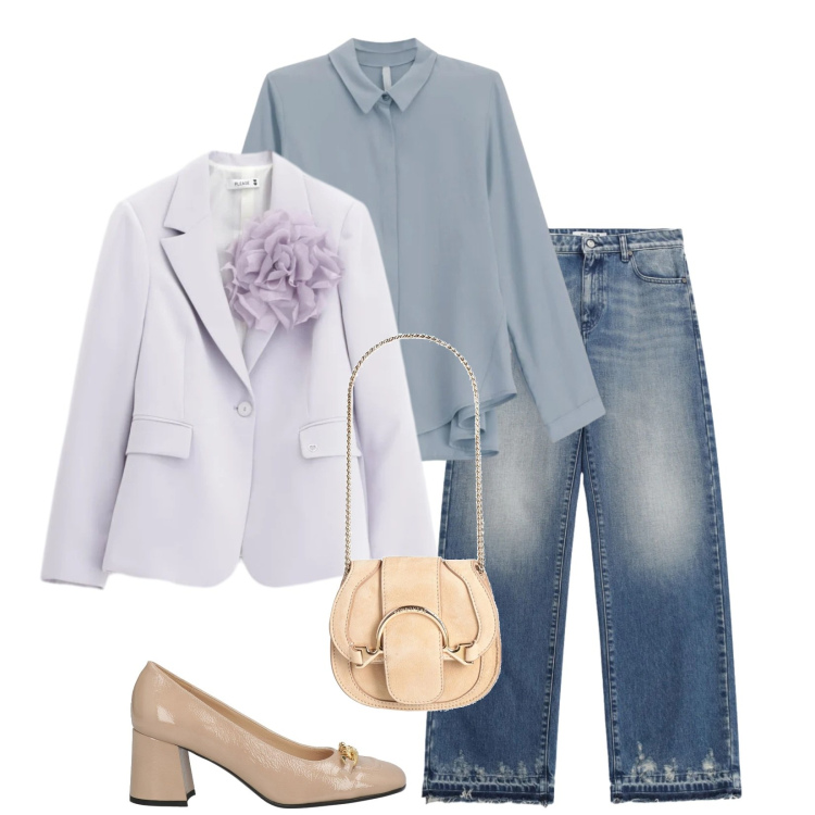 Outfit donna - Total look #2362041. Stile Chic per Serata fuori. Abbinamento con marsupi, décolleté, camicie, jeans, blazer.