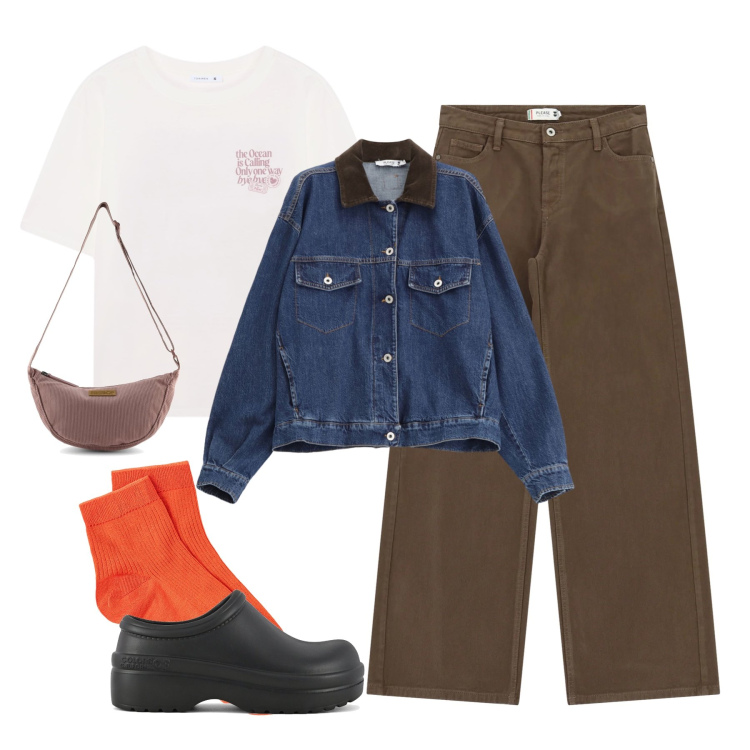 Outfit donna - come abbino uno zoccolo nero?. Stile Casual per Tutti i giorni. Abbinamento con t-shirt, blazer, pantaloni a palazzo, zoccoli, calzini, borse a tracolla.