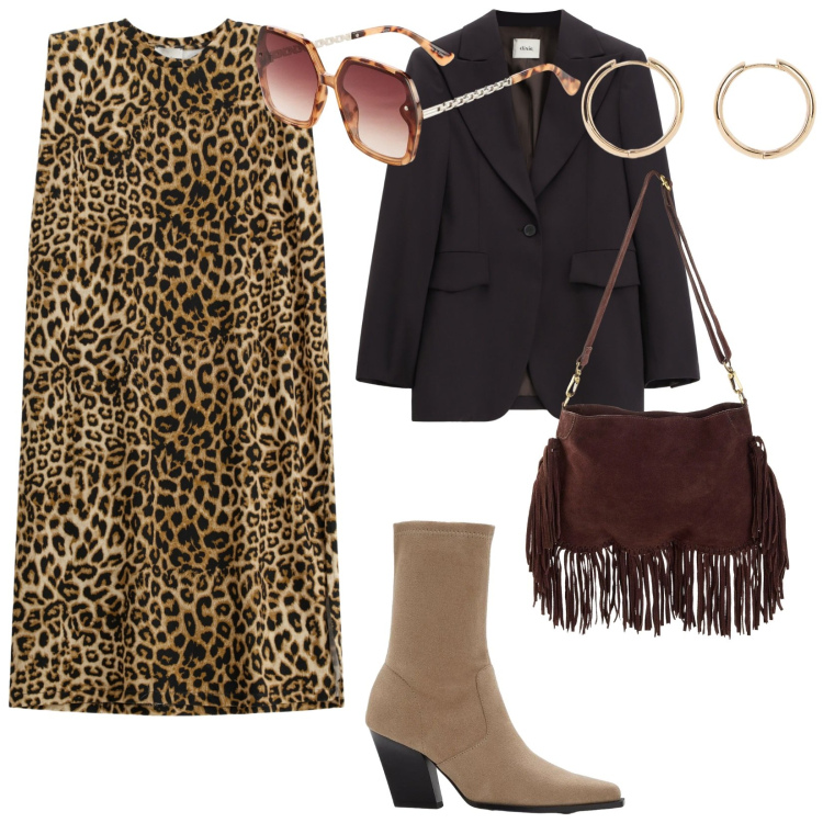 Outfit donna - Focus donna. per Mare. Abbinamento con borse a tracolla, occhiali da sole, orecchini, stivaletti, vestiti midi/longuette, blazer.